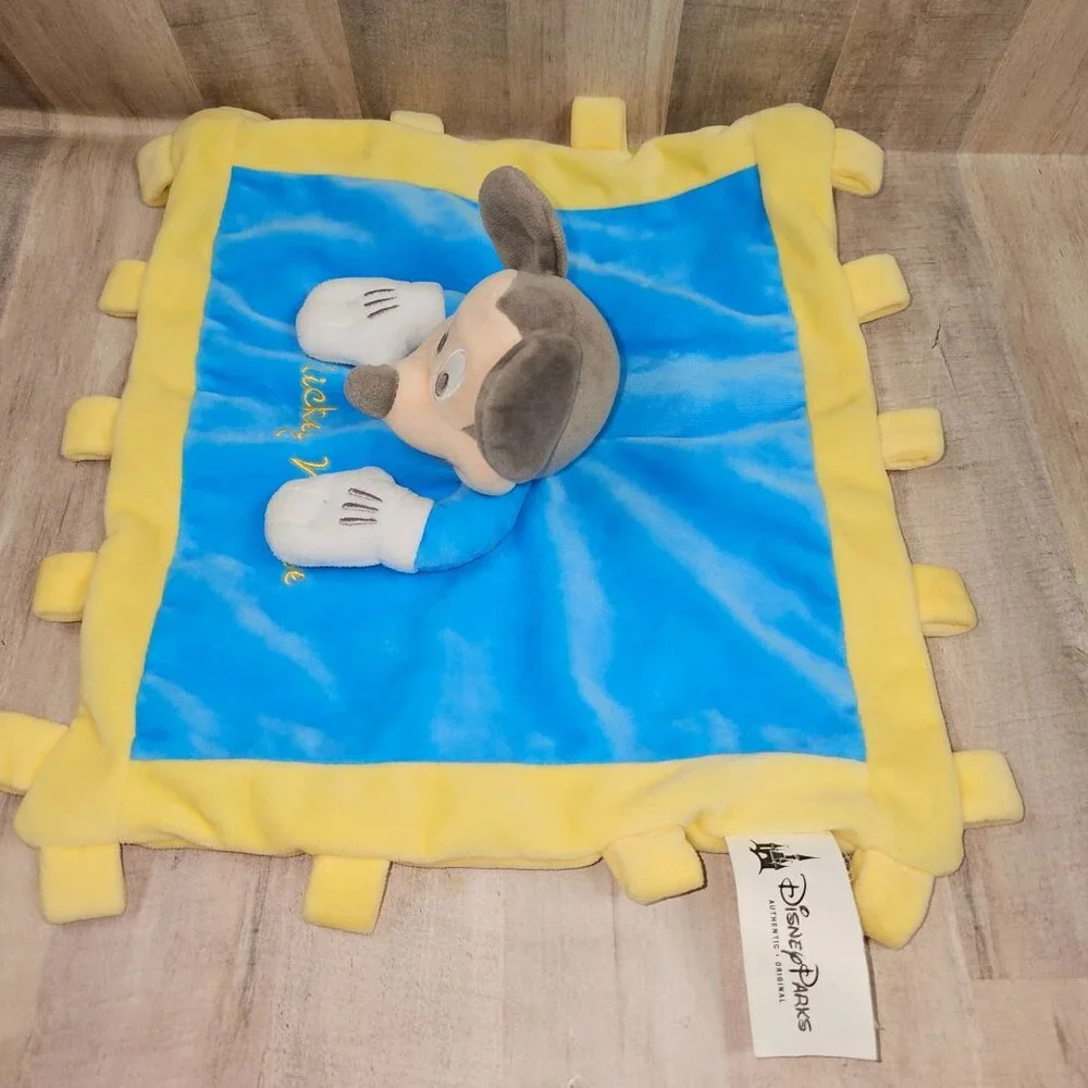 Mickey Mouse Lovey Baby Security Blanket Disney Parks Blue‎ Yellow Blanky